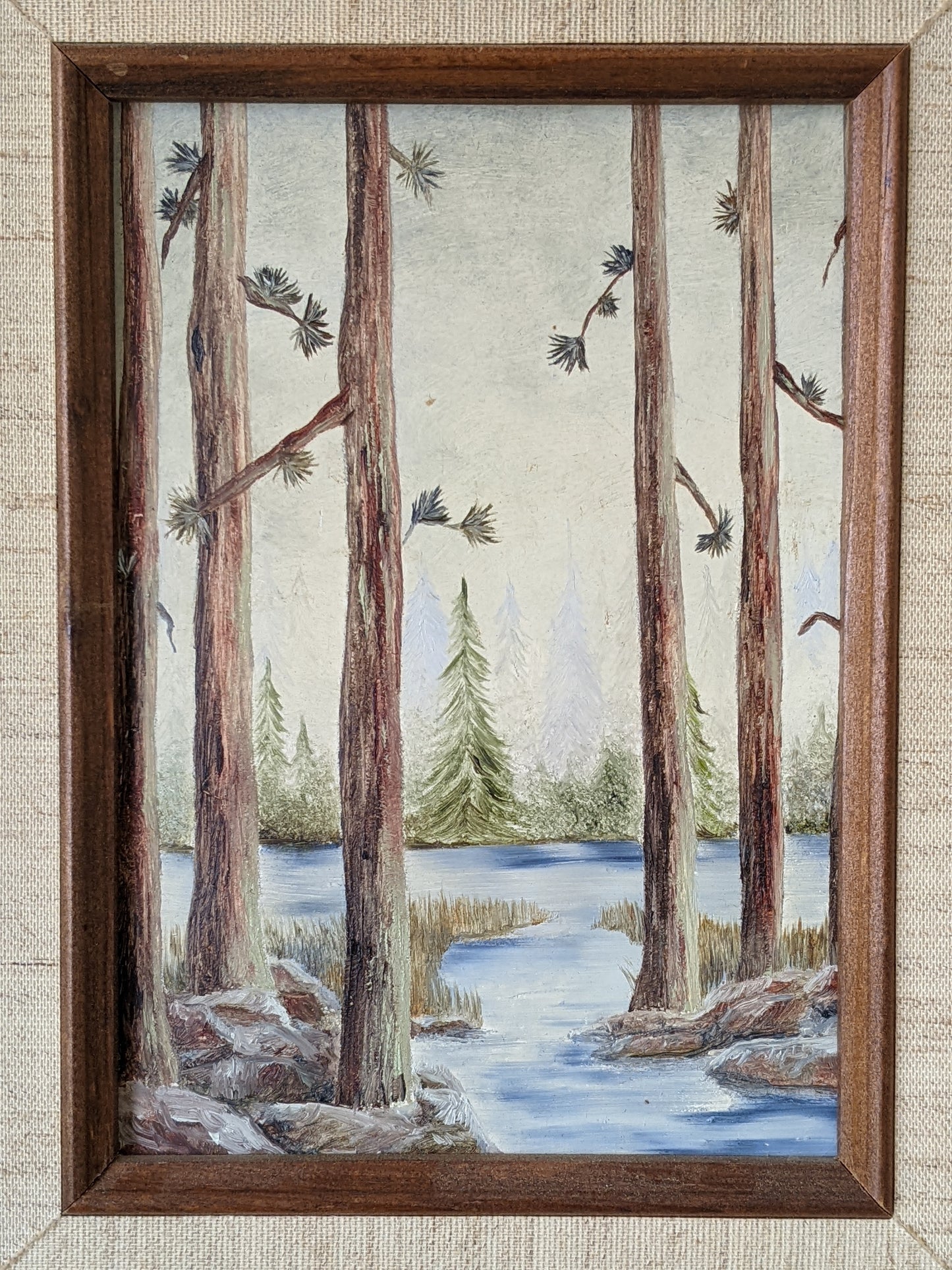 Vintage Original Painting of Forest Creek Water Acrylic on Panel Board Framed !! Sweet Vintage Gifts & Collectibles