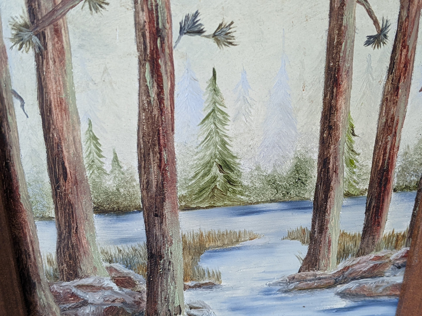 Vintage Original Painting of Forest Creek Water Acrylic on Panel Board Framed !! Sweet Vintage Gifts & Collectibles