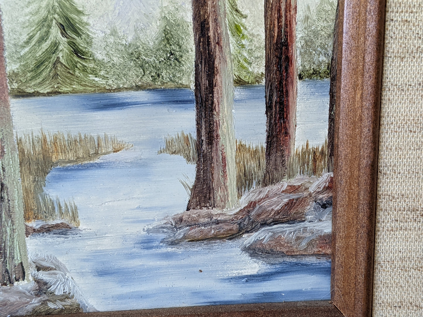 Vintage Original Painting of Forest Creek Water Acrylic on Panel Board Framed !! Sweet Vintage Gifts & Collectibles