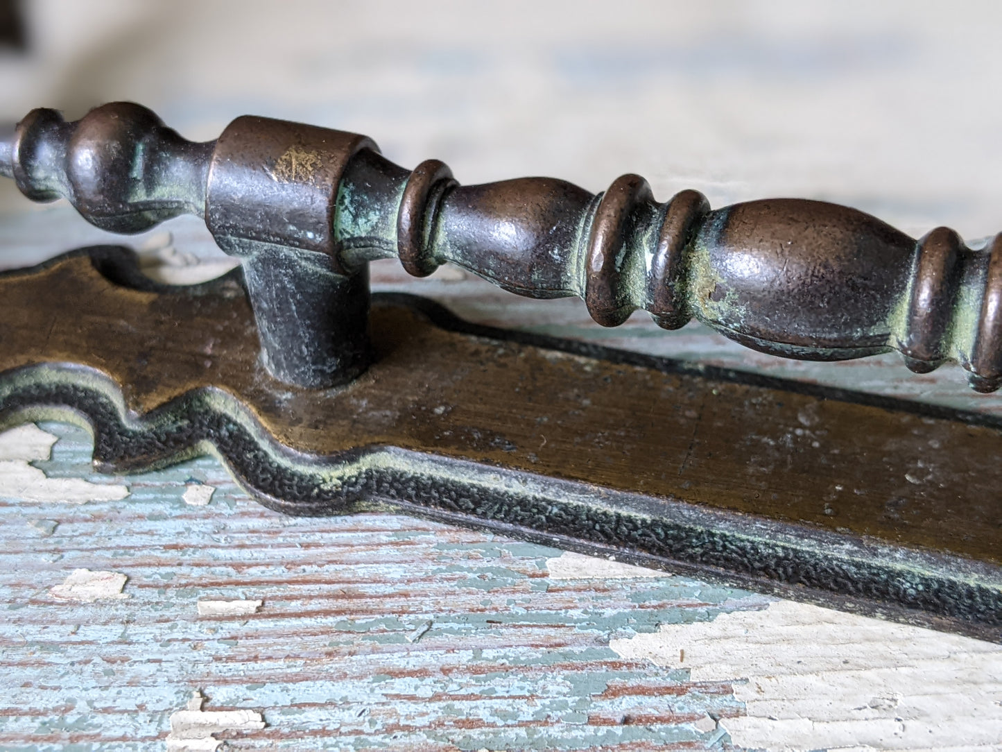 1970 Vintage National Lock Cabinet Pulls Set of 2 Handles w Backplates 3" Centers Antique Brass No. H6-3590