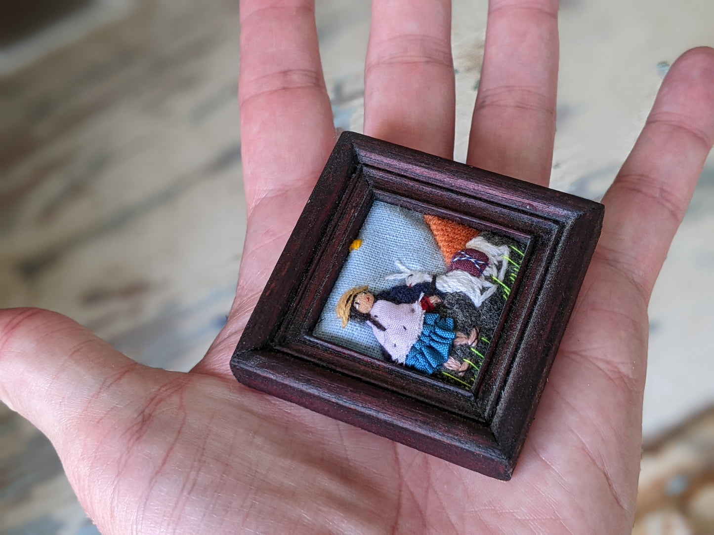 Vintage Norberto Tino Miniature Framed Textile Art Bolivia Handmade !! So Cute Gifts !!