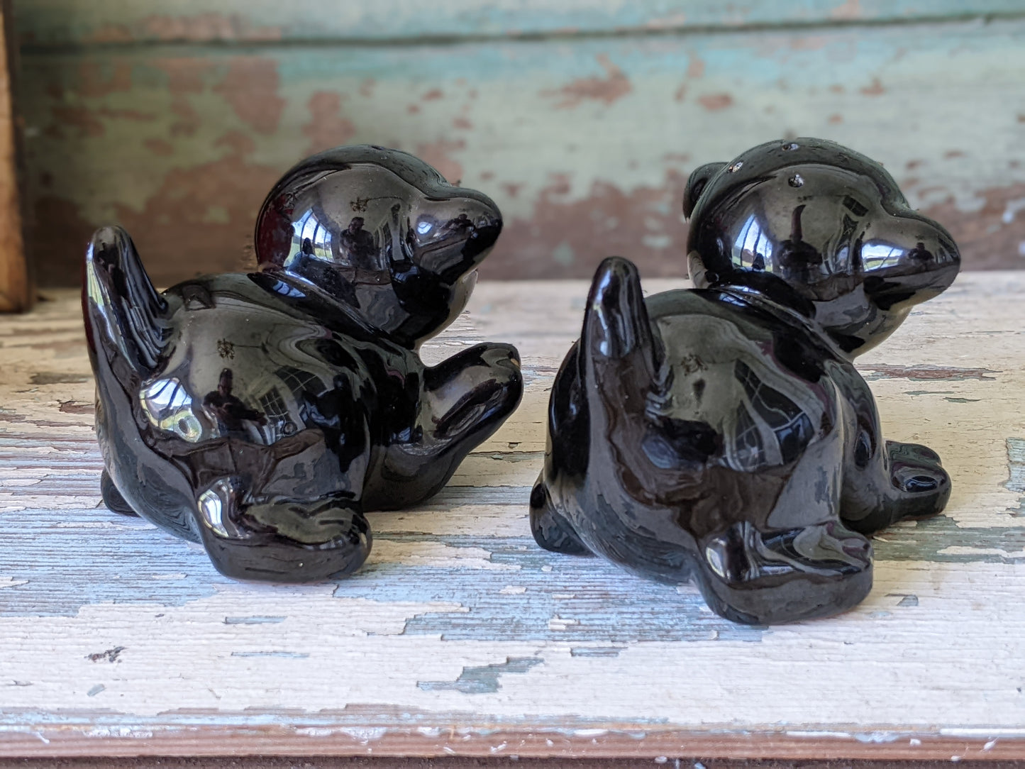 1950s Relco Rare Playful Black Cat Salt & Pepper Shakers Japan Redware Kitsch Kitschy MCM !! Awesome Holiday Gifts !! Halloween