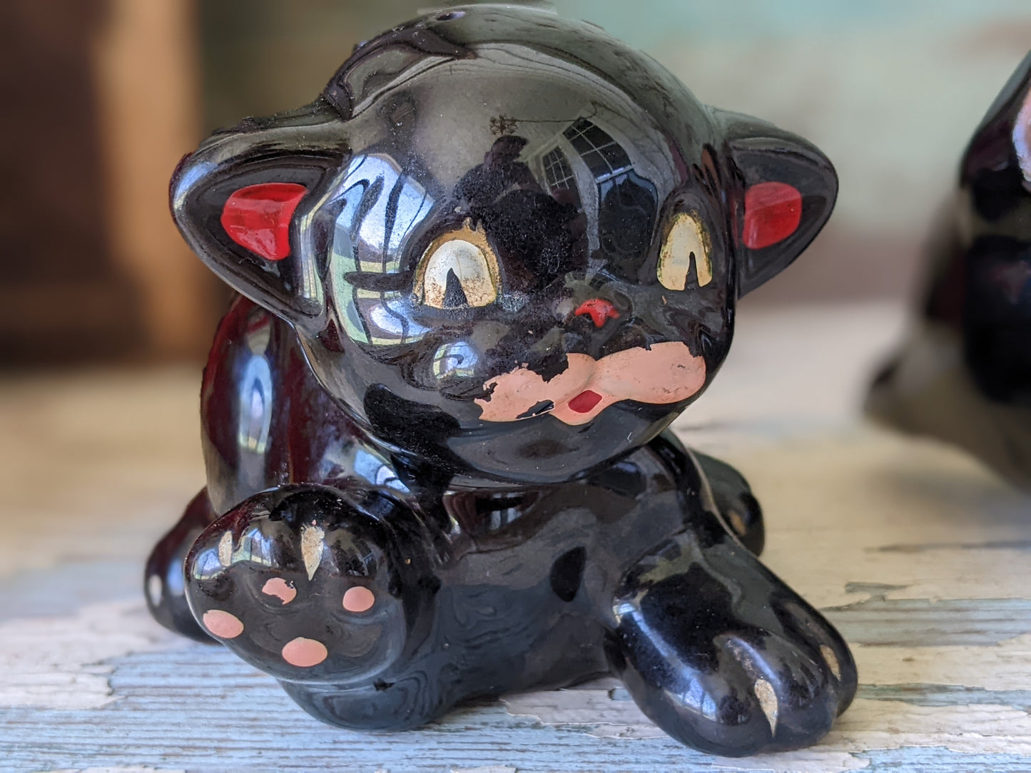 1950s Relco Rare Playful Black Cat Salt & Pepper Shakers Japan Redware Kitsch Kitschy MCM !! Awesome Holiday Gifts !! Halloween