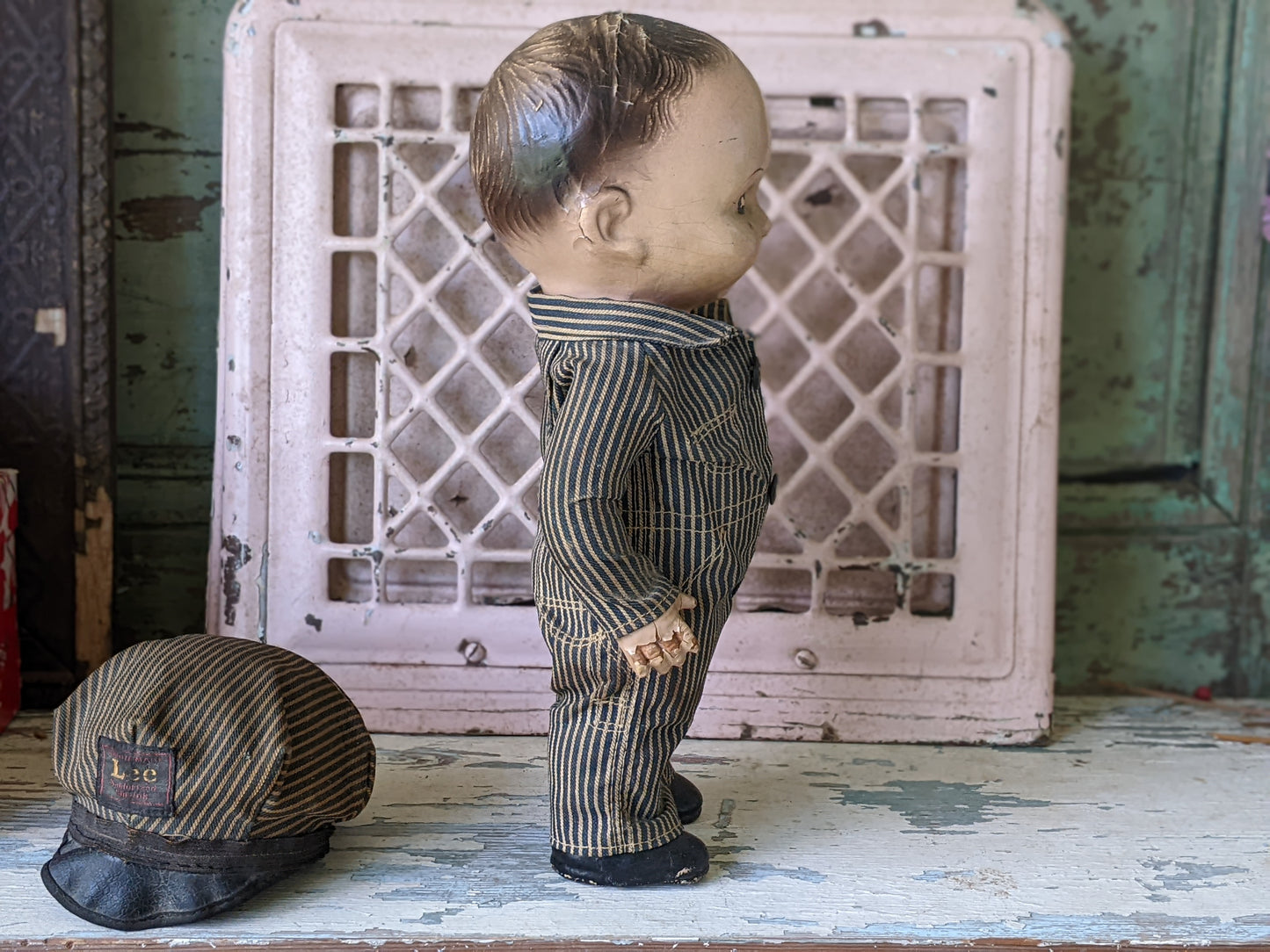 1930s Buddy Lee Doll !! Ultra-Rare Union-Alls V-Shaped Back Seam !! Amazing Advertising Vintage Gifts !!