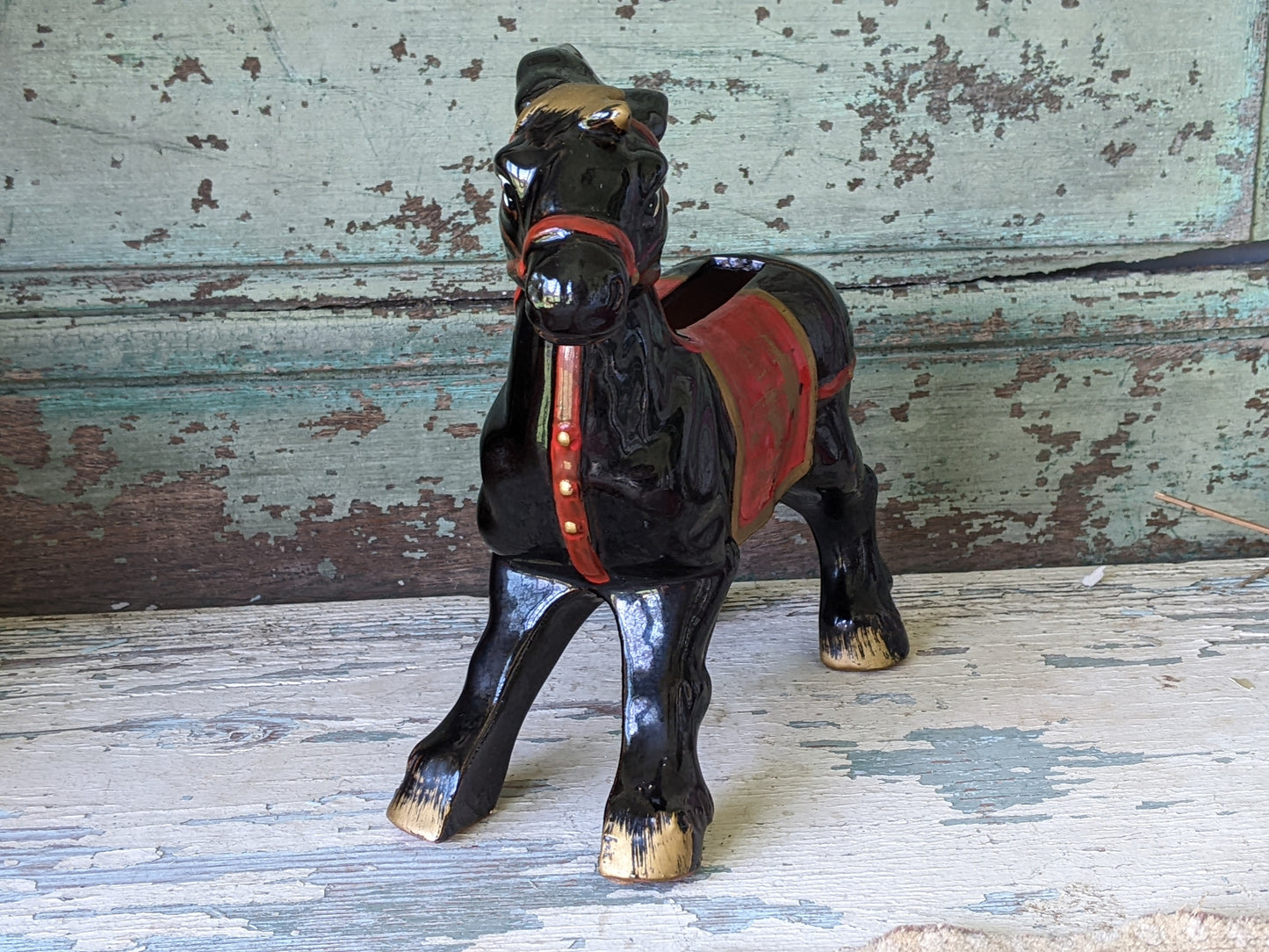 1950s Rare !! Redware Donkey Mule Planter Japan Hand-Painted !! Hard To Find Vintage Gifts !!