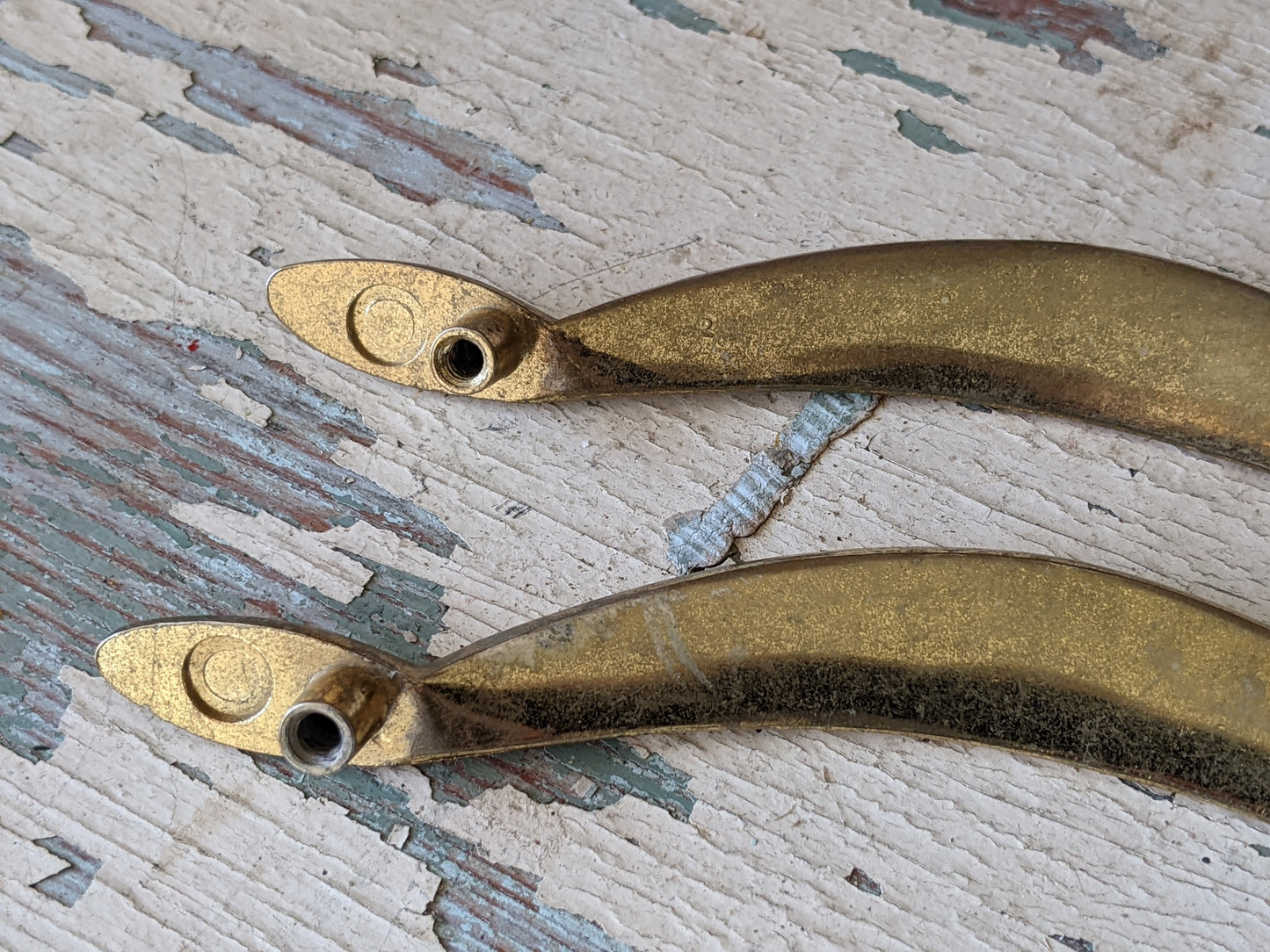 Vintage Rare!! Mid-Century Modern Drawer Pulls Polished Brass Plated Art Nouveau Ribbon Set of 2 !! Vintage Cabinet Hardware !!