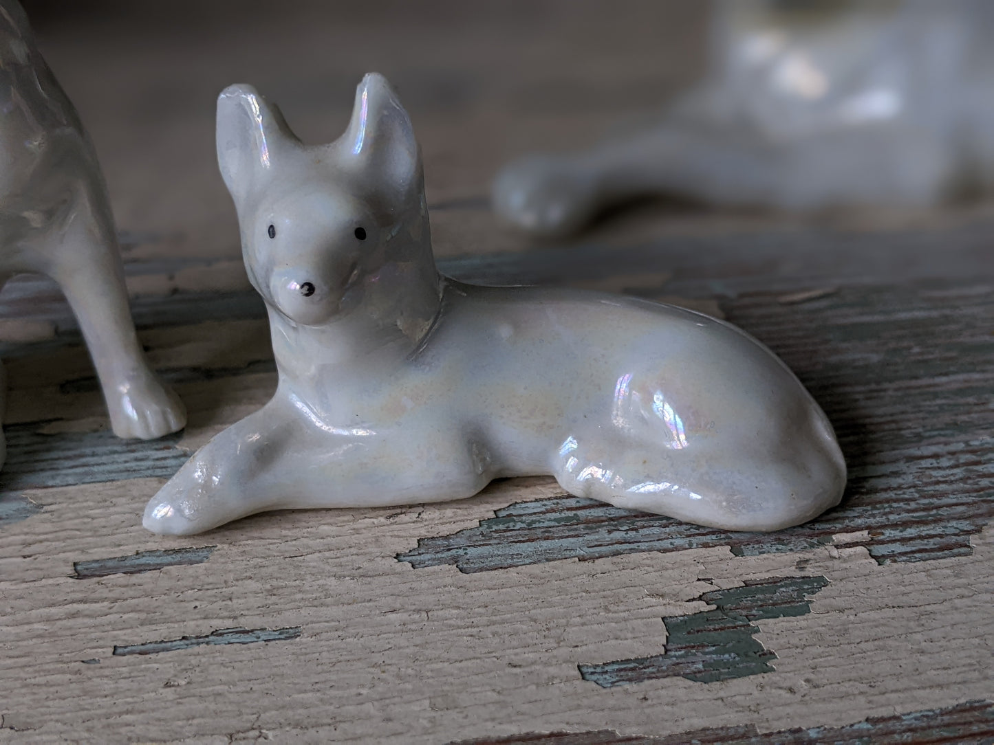 1950s Lusterware Dogs Peral Essence Shepard Hounds Set of 3 Figurines !! Adorable Vintage Gifts !!