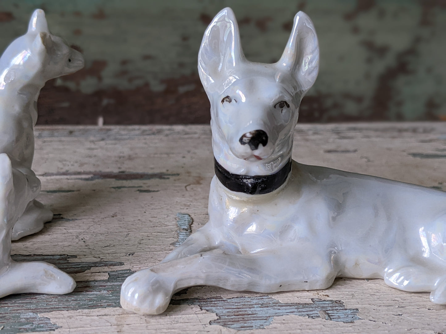 1950s Lusterware Dogs Peral Essence Shepard Hounds Set of 3 Figurines !! Adorable Vintage Gifts !!