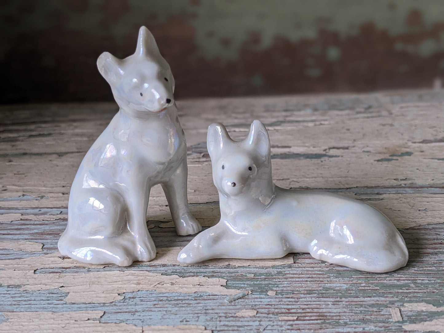 1950s Lusterware Dogs Peral Essence Shepard Hounds Set of 3 Figurines !! Adorable Vintage Gifts !!