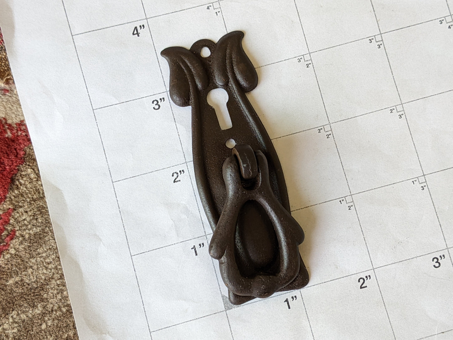 1940s !! Rare !! Vintage Art Nouveau Drawer Pulls Key Hole Stamped Brass Back Plates Cast Handles !! Beautiful Vintage Decor !!