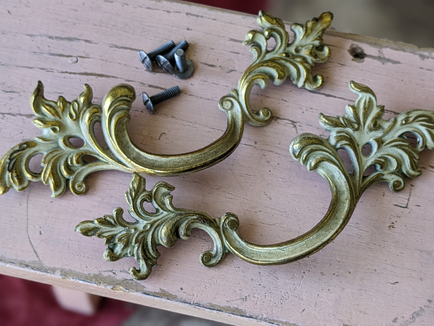 1950s Antique Brass Bassick Sack French Pulls Handles Set of Left & Right No. DC10092 !! Rare Vintage Restoration !! Brilliant !!