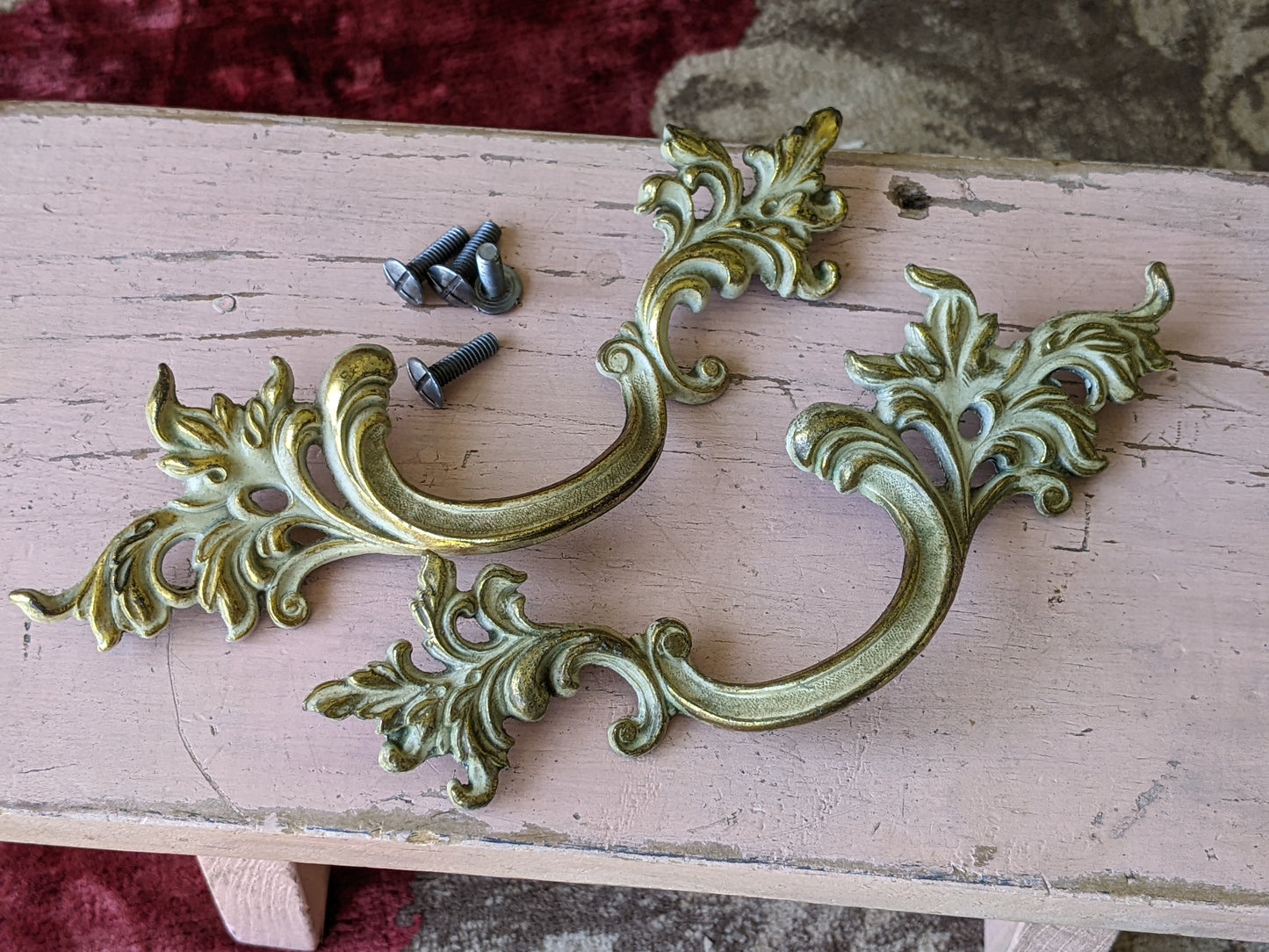 1950s Antique Brass Bassick Sack French Pulls Handles Set of Left & Right No. DC10092 !! Rare Vintage Restoration !! Brilliant !!