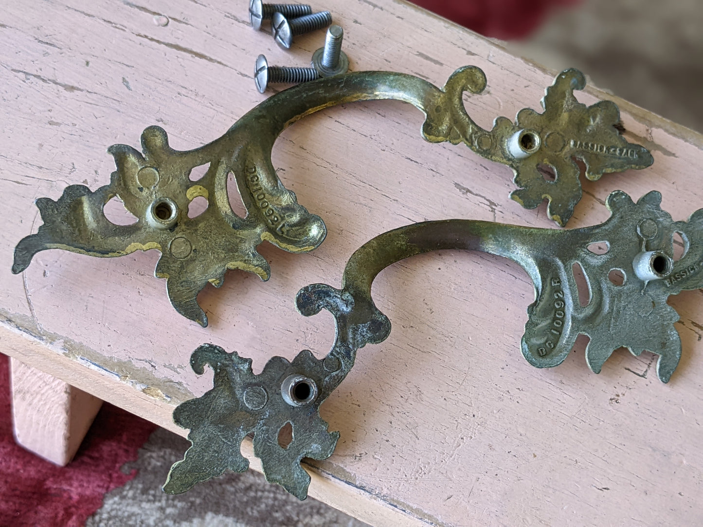 1950s Antique Brass Bassick Sack French Pulls Handles Set of Left & Right No. DC10092 !! Rare Vintage Restoration !! Brilliant !!
