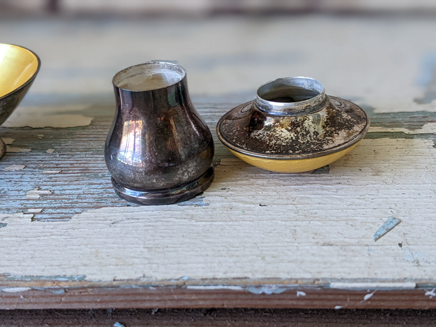 1950s Ela Denmark Sterling Silver Salt Cellar & Pepper Shaker 925S Rare Enamel Mushroom !! Elegant Classy Vintage Gifts !!