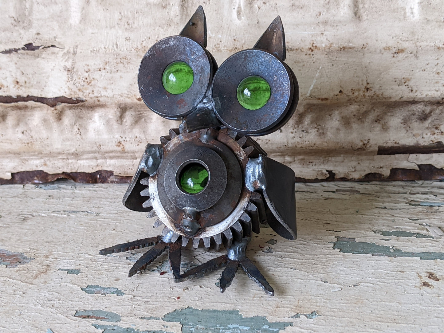 Vintage One-Of-A-Kind Owl Handmade Metal Sculpture Steampunk Rustic Fantasy Folk Art !! Amazing Rare Vintage Gifts !!