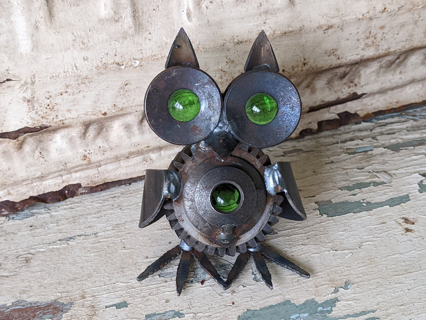 Vintage One-Of-A-Kind Owl Handmade Metal Sculpture Steampunk Rustic Fantasy Folk Art !! Amazing Rare Vintage Gifts !!