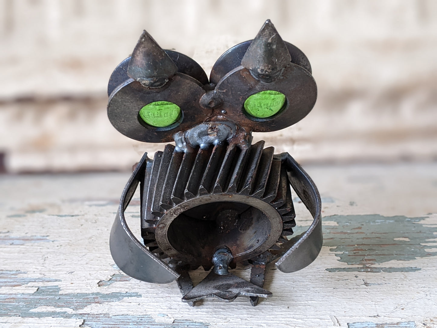Vintage One-Of-A-Kind Owl Handmade Metal Sculpture Steampunk Rustic Fantasy Folk Art !! Amazing Rare Vintage Gifts !!