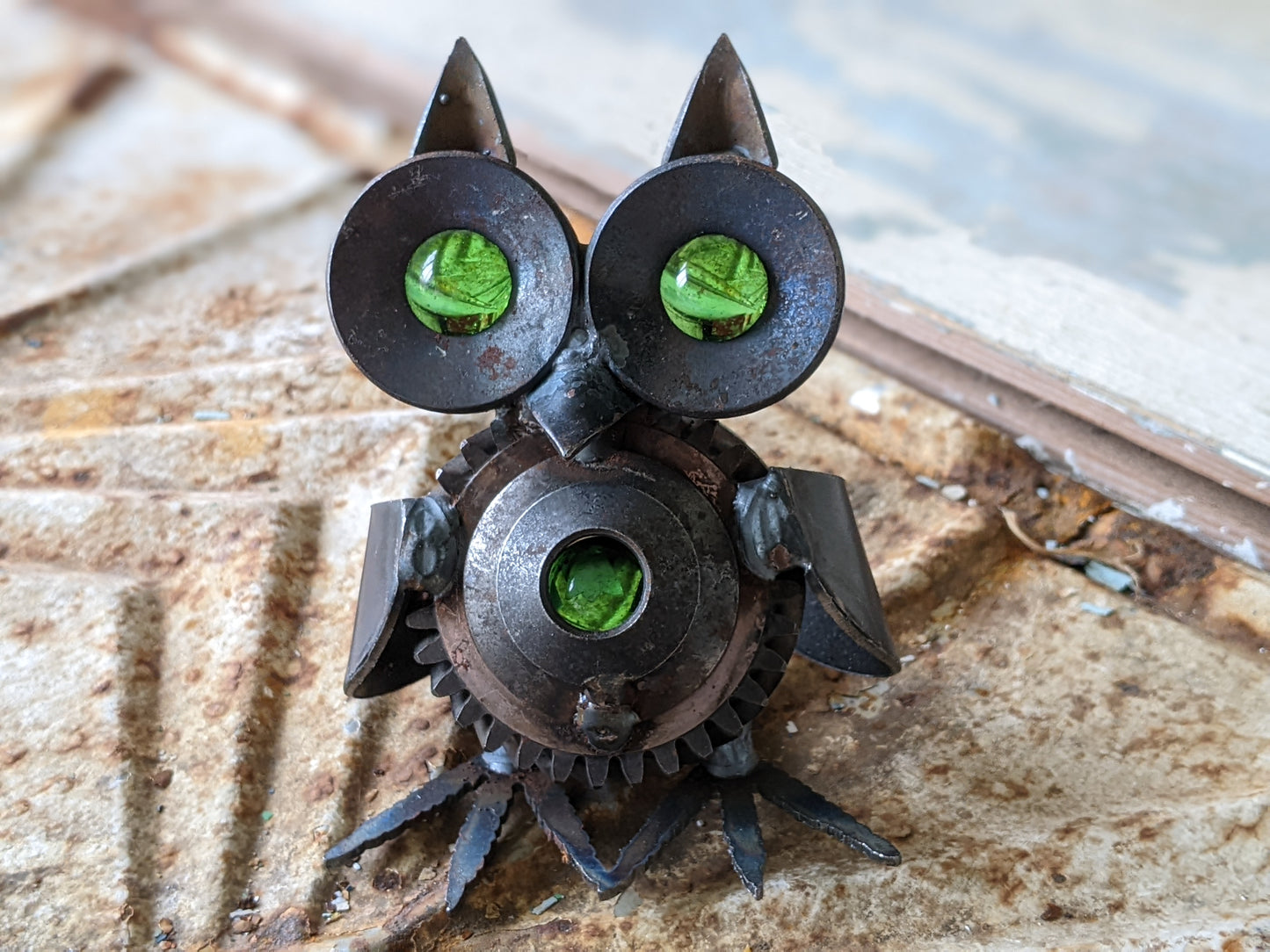 Vintage One-Of-A-Kind Owl Handmade Metal Sculpture Steampunk Rustic Fantasy Folk Art !! Amazing Rare Vintage Gifts !!