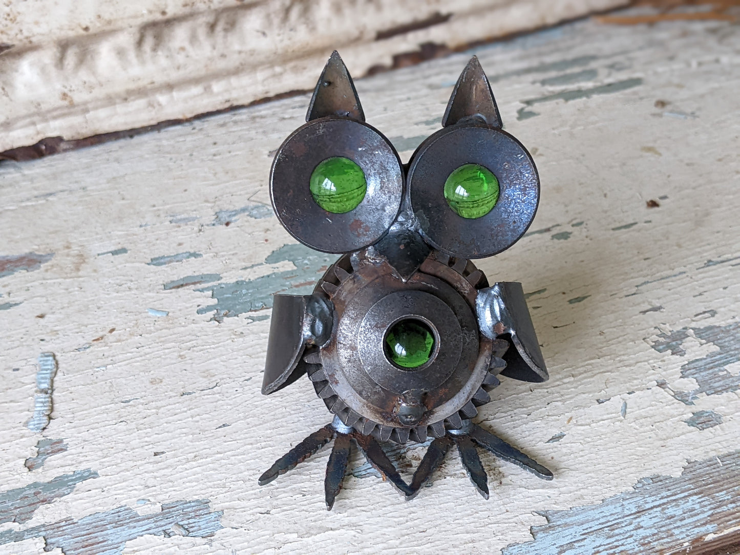 Vintage One-Of-A-Kind Owl Handmade Metal Sculpture Steampunk Rustic Fantasy Folk Art !! Amazing Rare Vintage Gifts !!