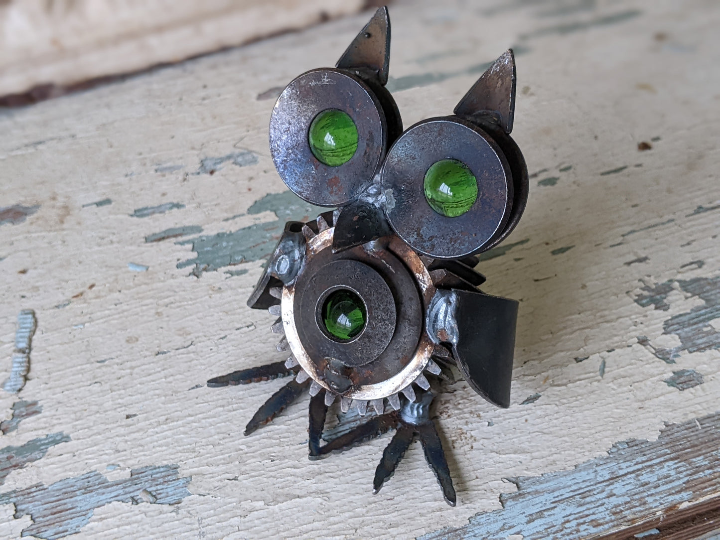 Vintage One-Of-A-Kind Owl Handmade Metal Sculpture Steampunk Rustic Fantasy Folk Art !! Amazing Rare Vintage Gifts !!