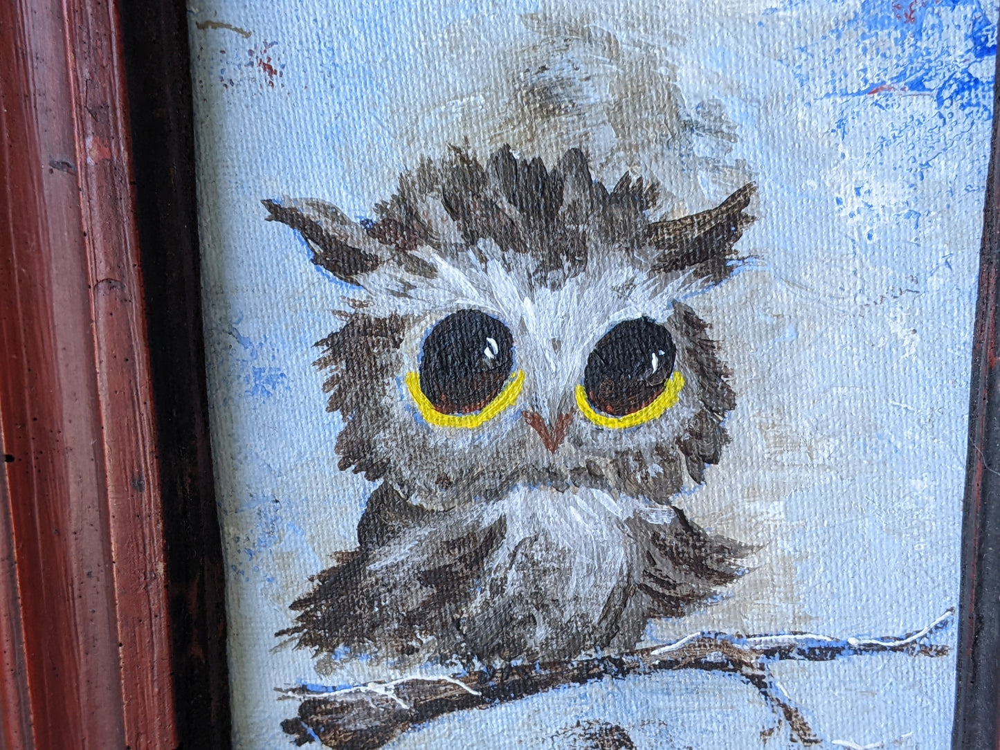 1950s Original Signed Oil Painting Owl Small 6" x 7" Craftint Canvas Joan Burr !! Amazing Original Vintage Gifts !! One-Of-A-Kind !!