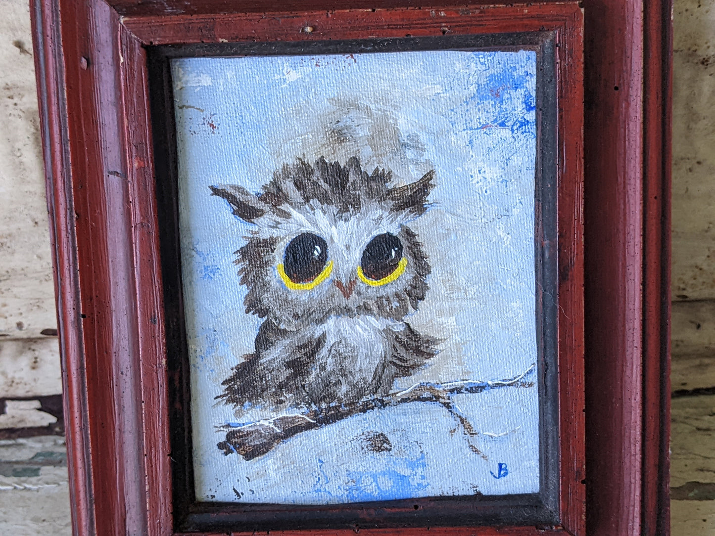 1950s Original Signed Oil Painting Owl Small 6" x 7" Craftint Canvas Joan Burr !! Amazing Original Vintage Gifts !! One-Of-A-Kind !!