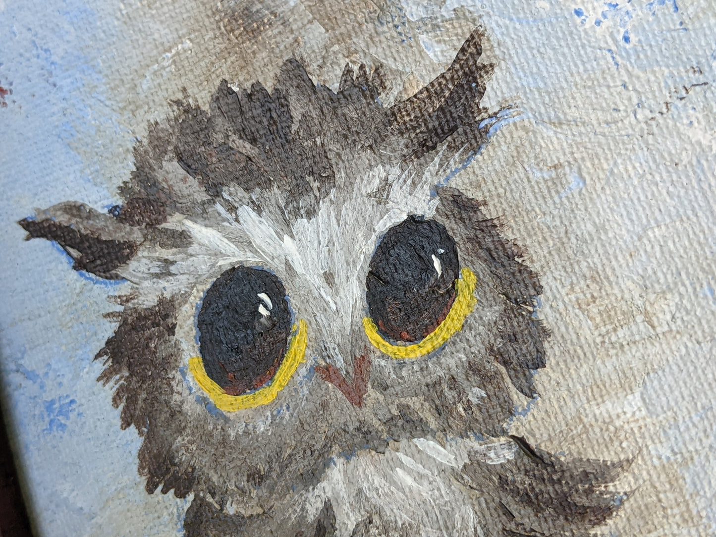 1950s Original Signed Oil Painting Owl Small 6" x 7" Craftint Canvas Joan Burr !! Amazing Original Vintage Gifts !! One-Of-A-Kind !!
