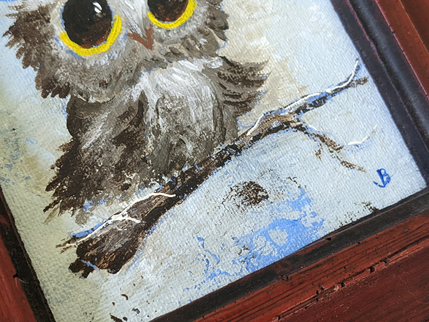 1950s Original Signed Oil Painting Owl Small 6" x 7" Craftint Canvas Joan Burr !! Amazing Original Vintage Gifts !! One-Of-A-Kind !!