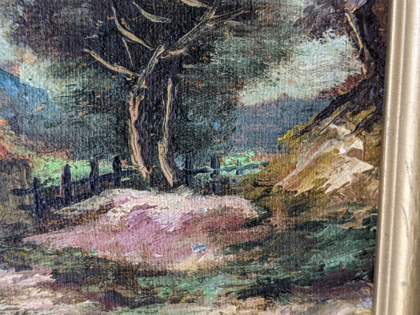 1950s Original Oils on Panel Landscape Mountains Hut Home Farm !! Original Vintage Art !!