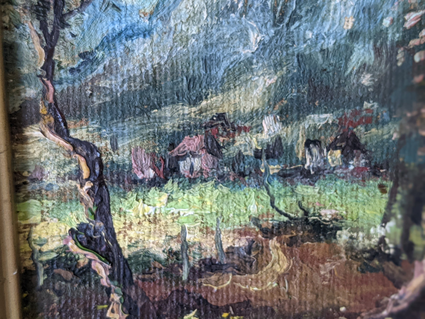 1950s Original Oils on Panel Landscape Mountains Hut Home Farm !! Original Vintage Art !!
