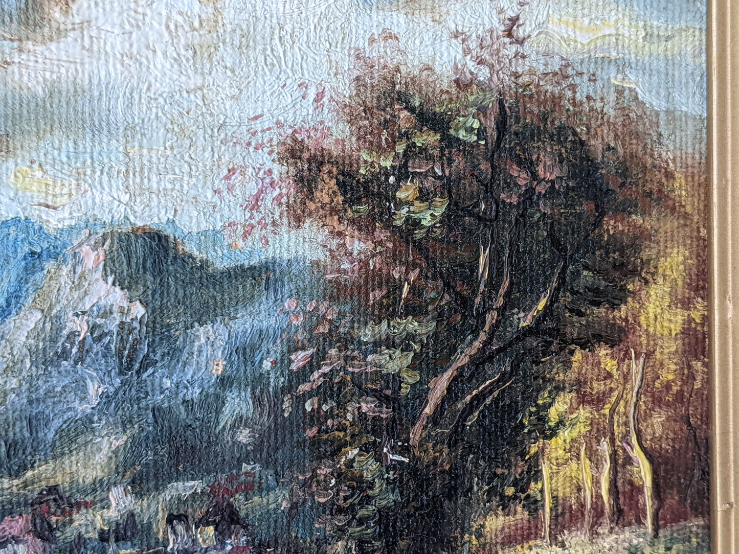 1950s Original Oils on Panel Landscape Mountains Hut Home Farm !! Original Vintage Art !!