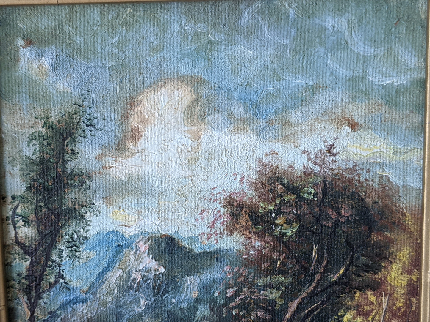 1950s Original Oils on Panel Landscape Mountains Hut Home Farm !! Original Vintage Art !!