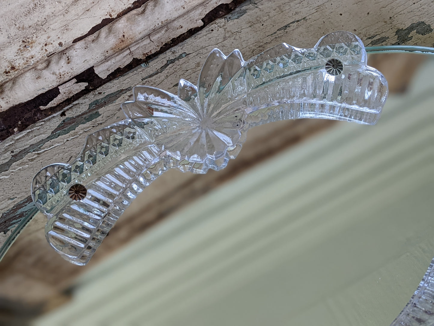 Vintage Oval Mirrored Vanity Tray Pressed Glass Rails Metal Feet !! Elegant Classy Vintage Gifts !!
