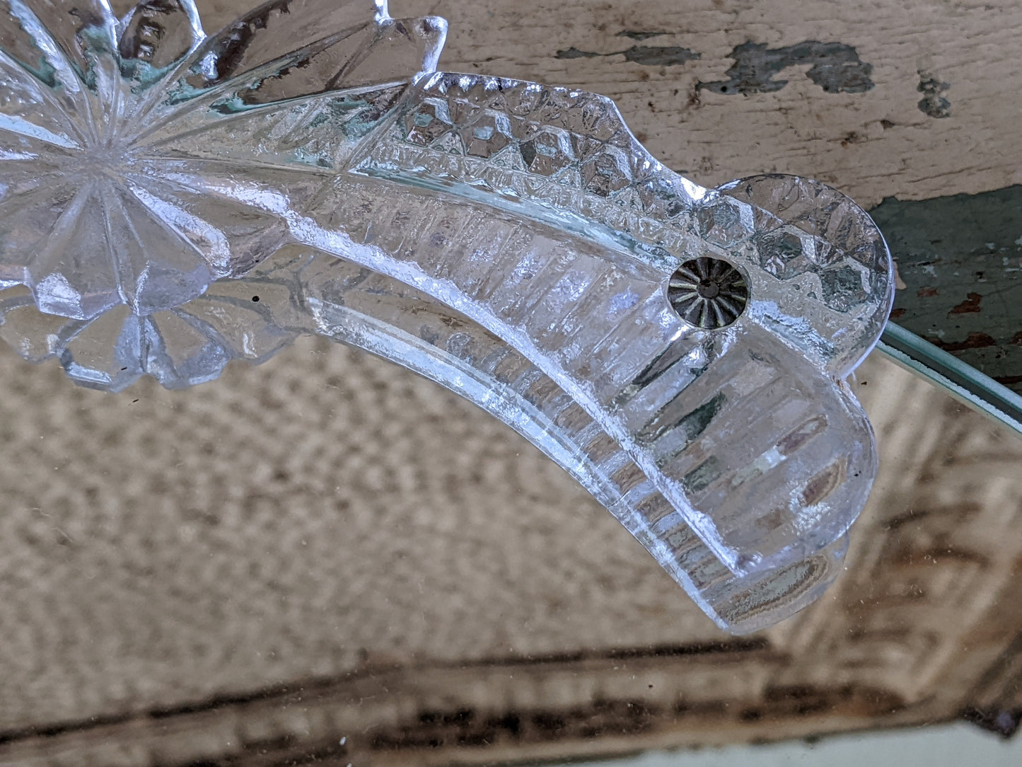 Vintage Oval Mirrored Vanity Tray Pressed Glass Rails Metal Feet !! Elegant Classy Vintage Gifts !!