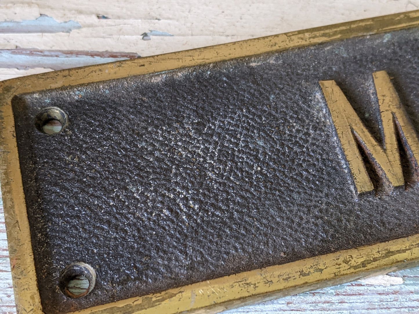 Vintage Solid Cast Brass Mens Restroom Sign !! The Real Deal !! A Perfect Classic Sign Gift !!