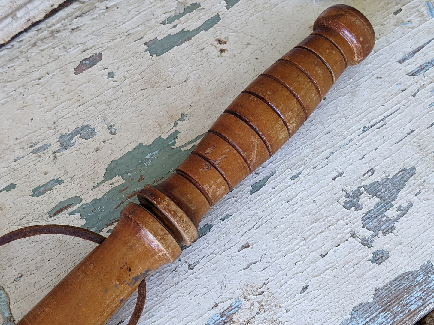 1960s Oak Police Baton Billy Club Nightstick Turned Original Leather Strap 22" !! Awesome Vintage Memorabilia !!