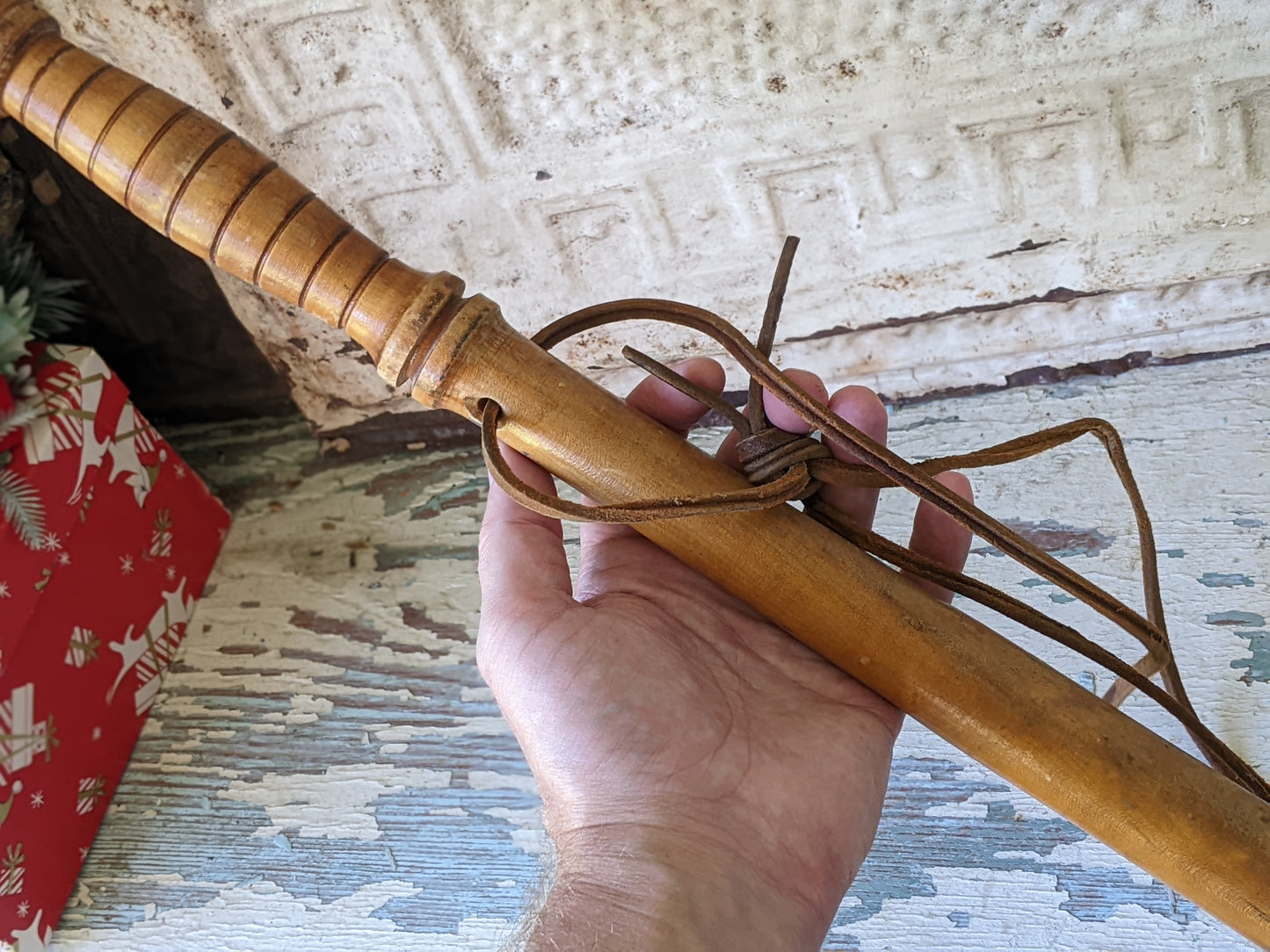 1960s Oak Police Baton Billy Club Nightstick Turned Original Leather Strap 22" !! Awesome Vintage Memorabilia !!
