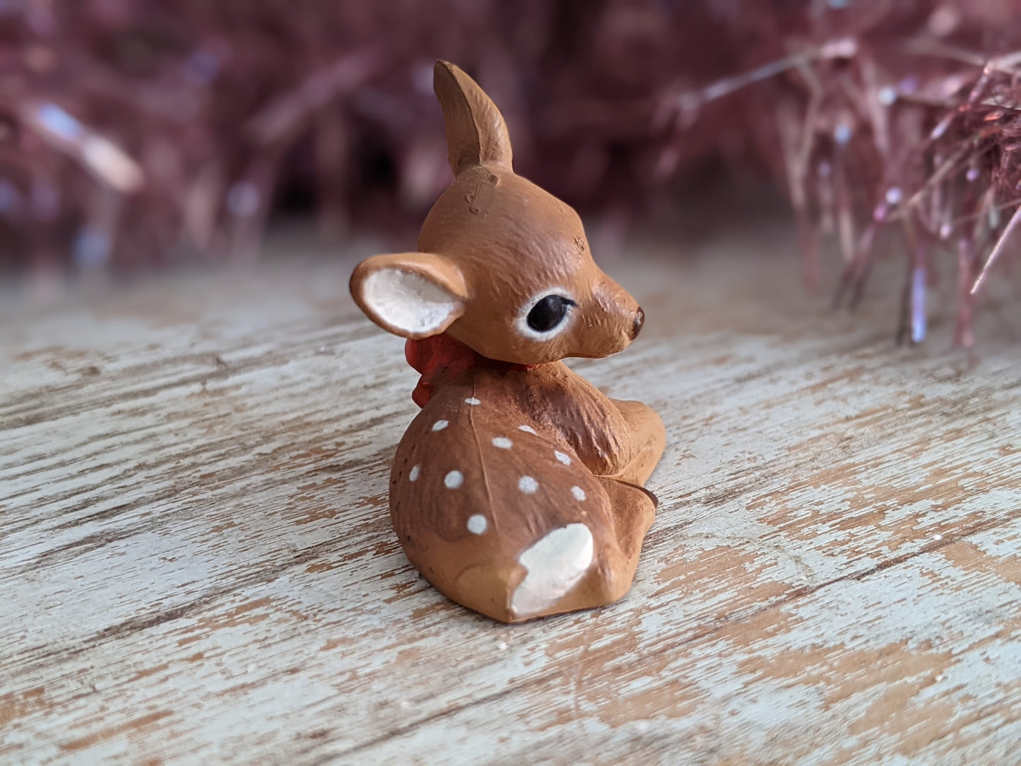 1987 Fawn Laying Down Holly Red Bow Merry Miniature by Hallmark Christmas Holiday Collectibles No. XHA3757 !! Retro Holiday Gifts !!