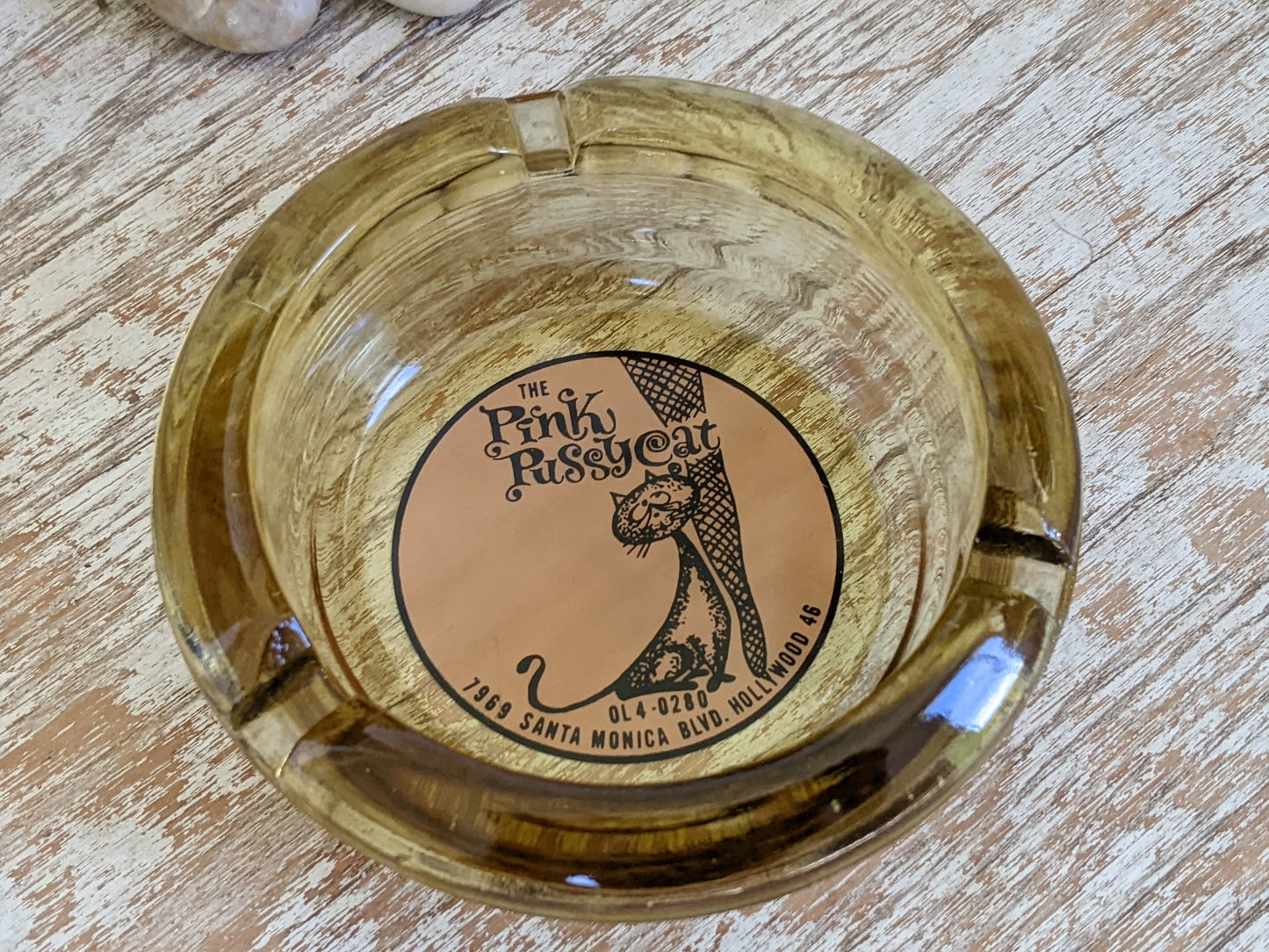 1960s !! Rare !! The Pink Pussycat Ashtray Santa Monica Hollywood California College of Strip Tease Burlesk Club !! Awesome Vintage Gifts !!