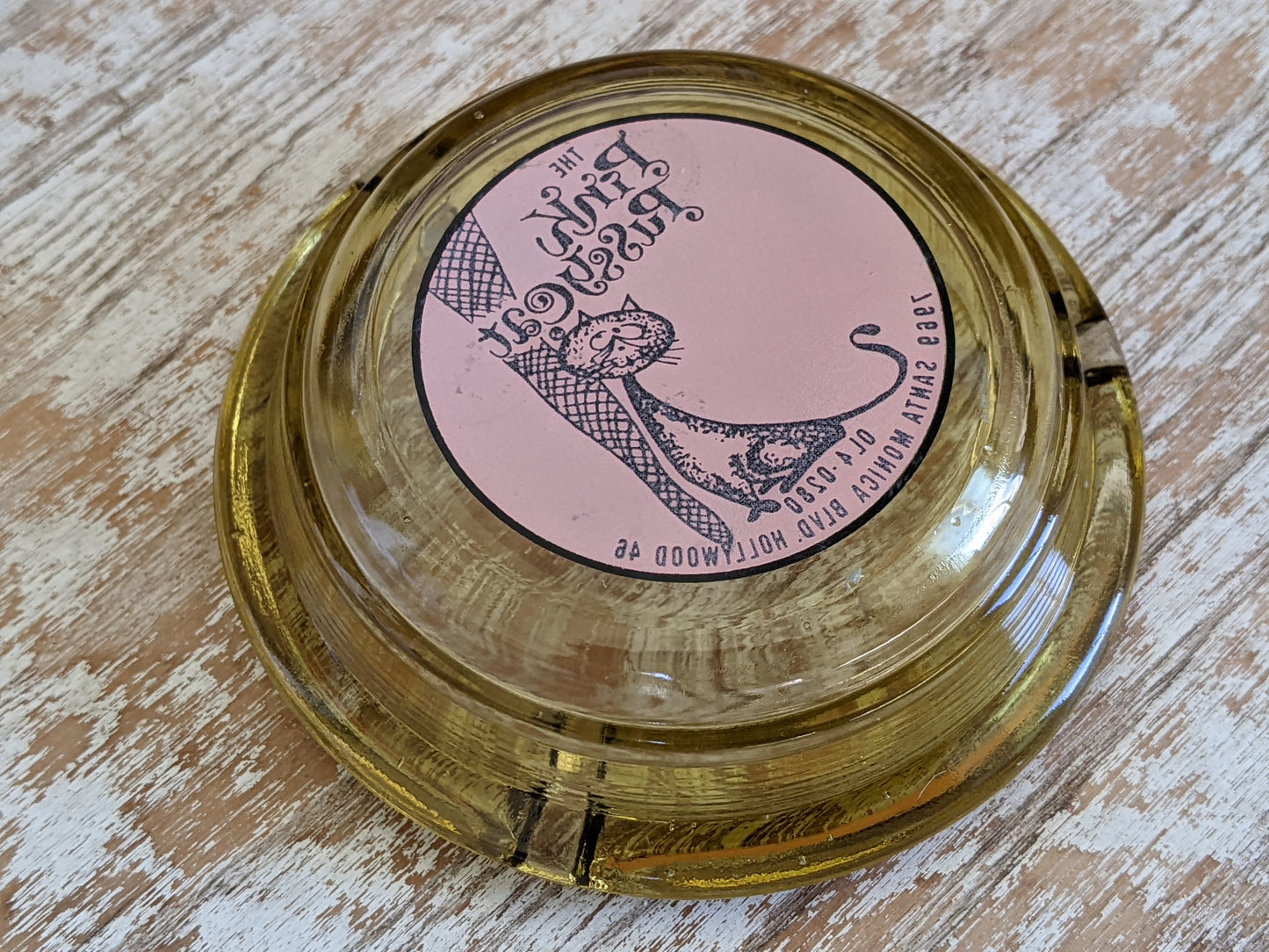 1960s !! Rare !! The Pink Pussycat Ashtray Santa Monica Hollywood California College of Strip Tease Burlesk Club !! Awesome Vintage Gifts !!
