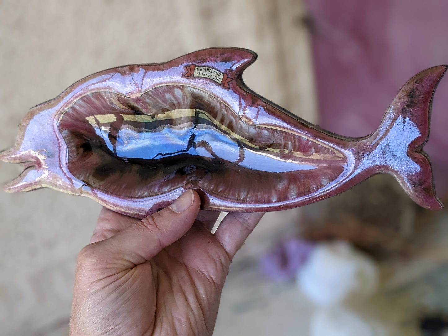 1960s Marineland Of The Pacific Ashtray !! Rare !! Dolphin Palos Verdes Los Angeles California Japan !! Awesome Retro Vintage Gifts !!