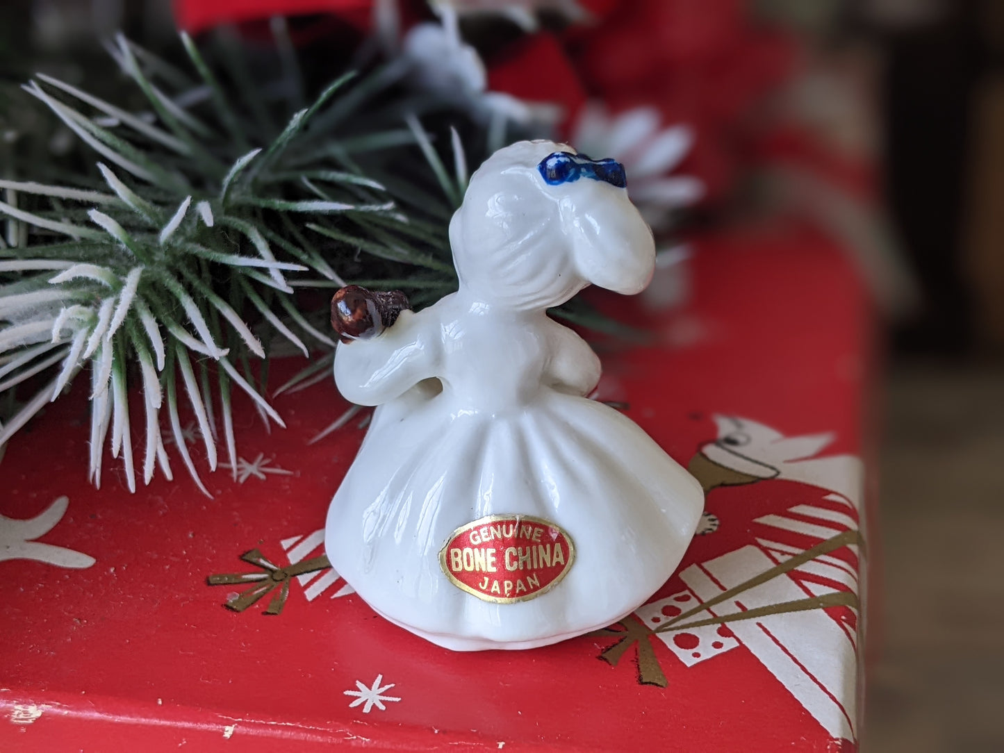 1950s Girl in White w Blue Bow Playing Cello Bone China Japan Hand-painted !! Vintage Collectibles !! Joyful Gift Ideas !!
