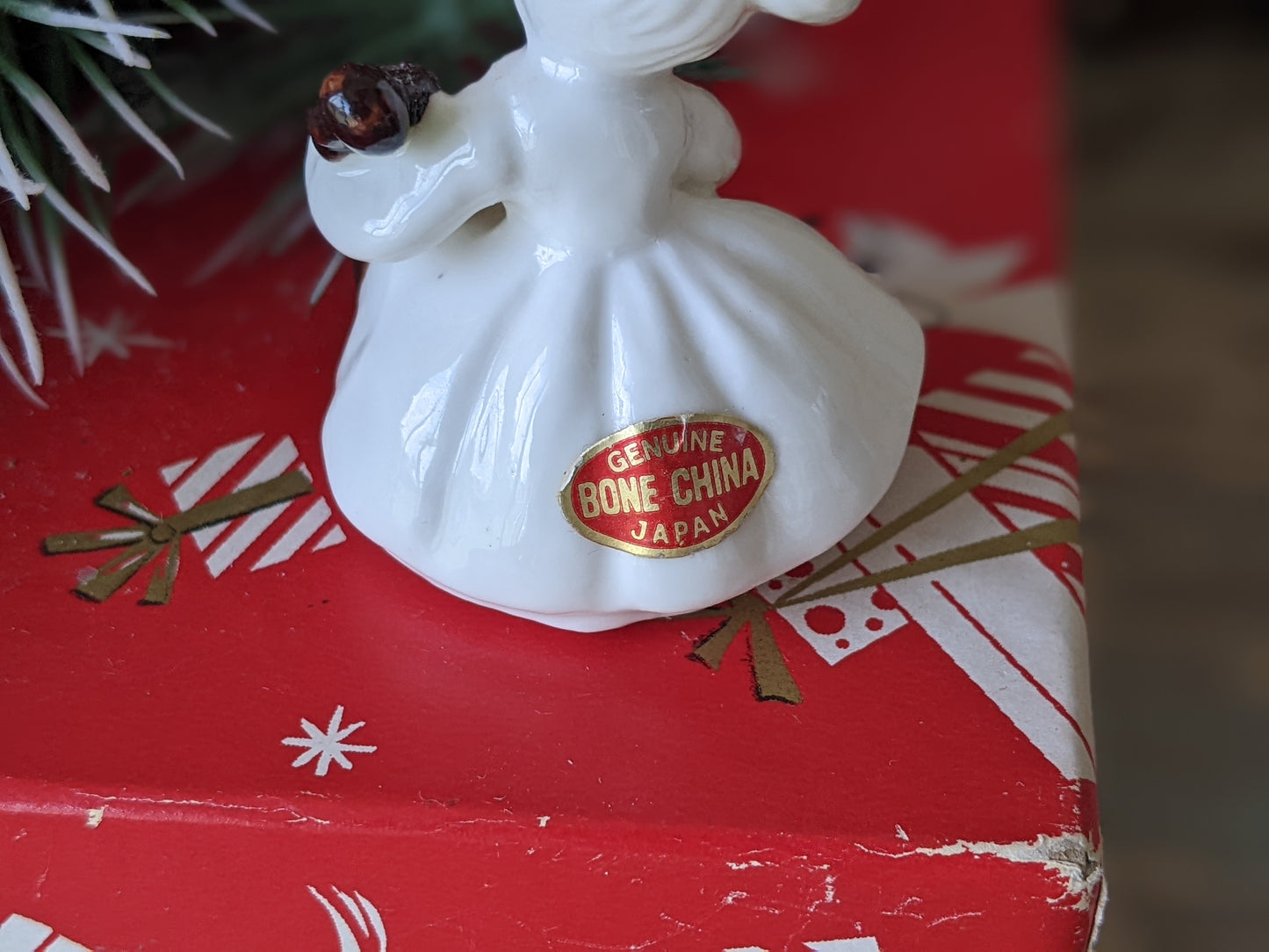 1950s Girl in White w Blue Bow Playing Cello Bone China Japan Hand-painted !! Vintage Collectibles !! Joyful Gift Ideas !!