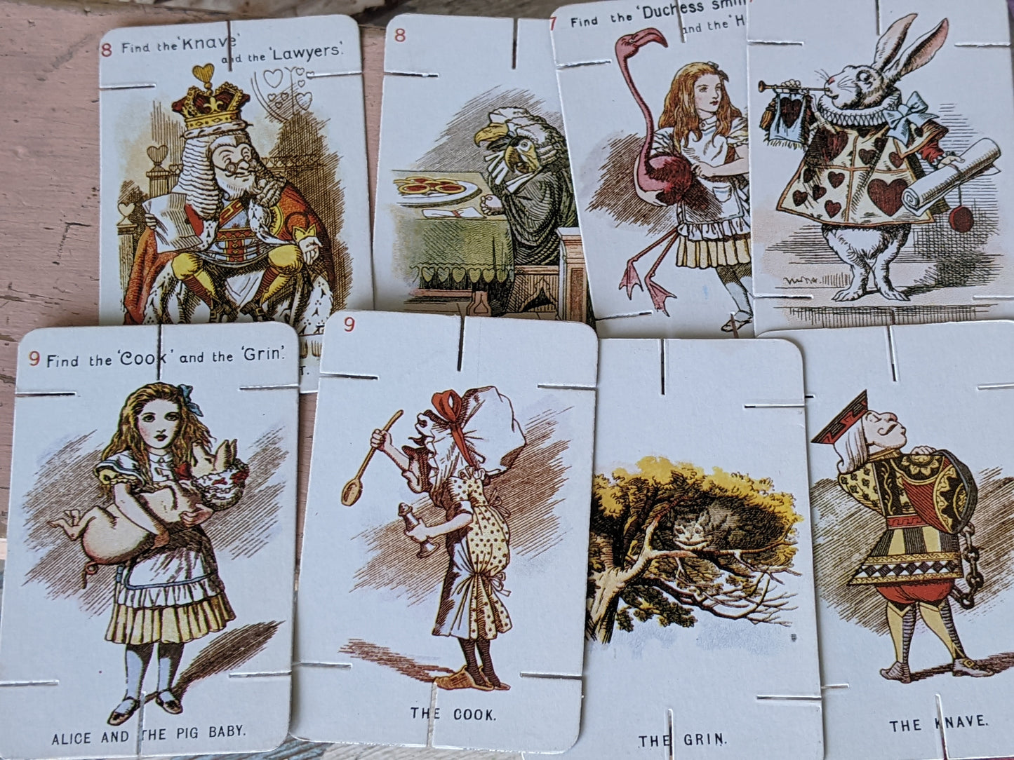 1970s Alice In Wonderland !! Complete !! Notched Construction Card Set !! Amazing Vintage Gifts !! Nostalgia Retro Gift Ideas !!