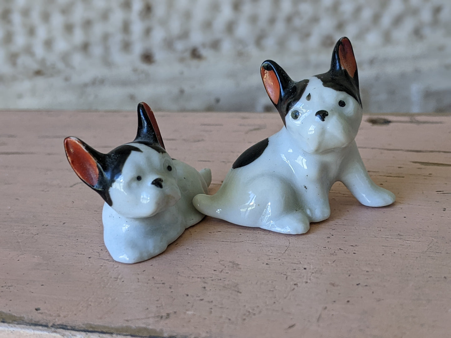 1950s Mid-Century Twin French Bulldogs Porcelain Bisque Figurines !! Adorable Vintage Gifts !! Unique Antique Gift Ideas !!