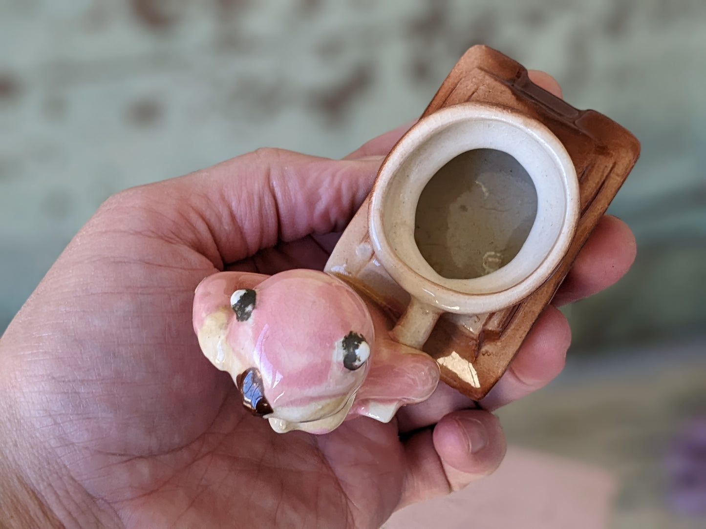 1950s Pink Devil Baby Warrior Soldier Japan Figurine Tank Toothpick Holder !! Unique Vintage Gifts Amazing Gift Ideas !!