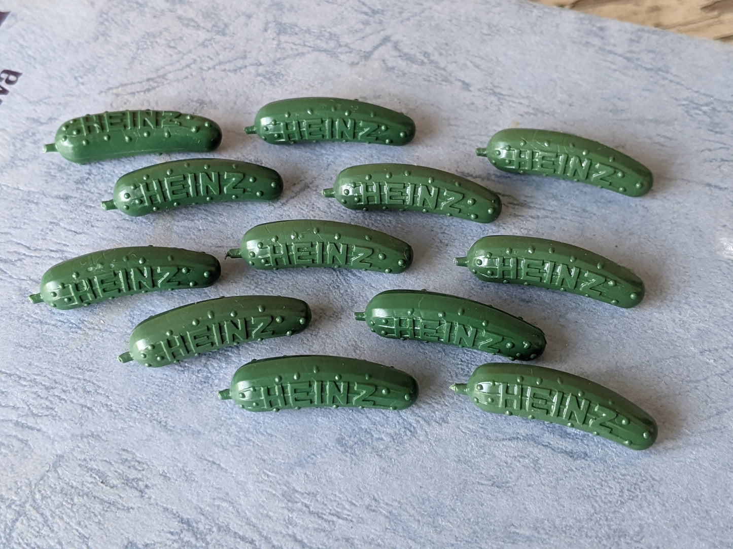 1950s Original Heinz Pickle Pin Set of 12 Advertising Miniature Green Dill Tiny Food Foodie Jewelry !! Vintage Novelty Gifts !!