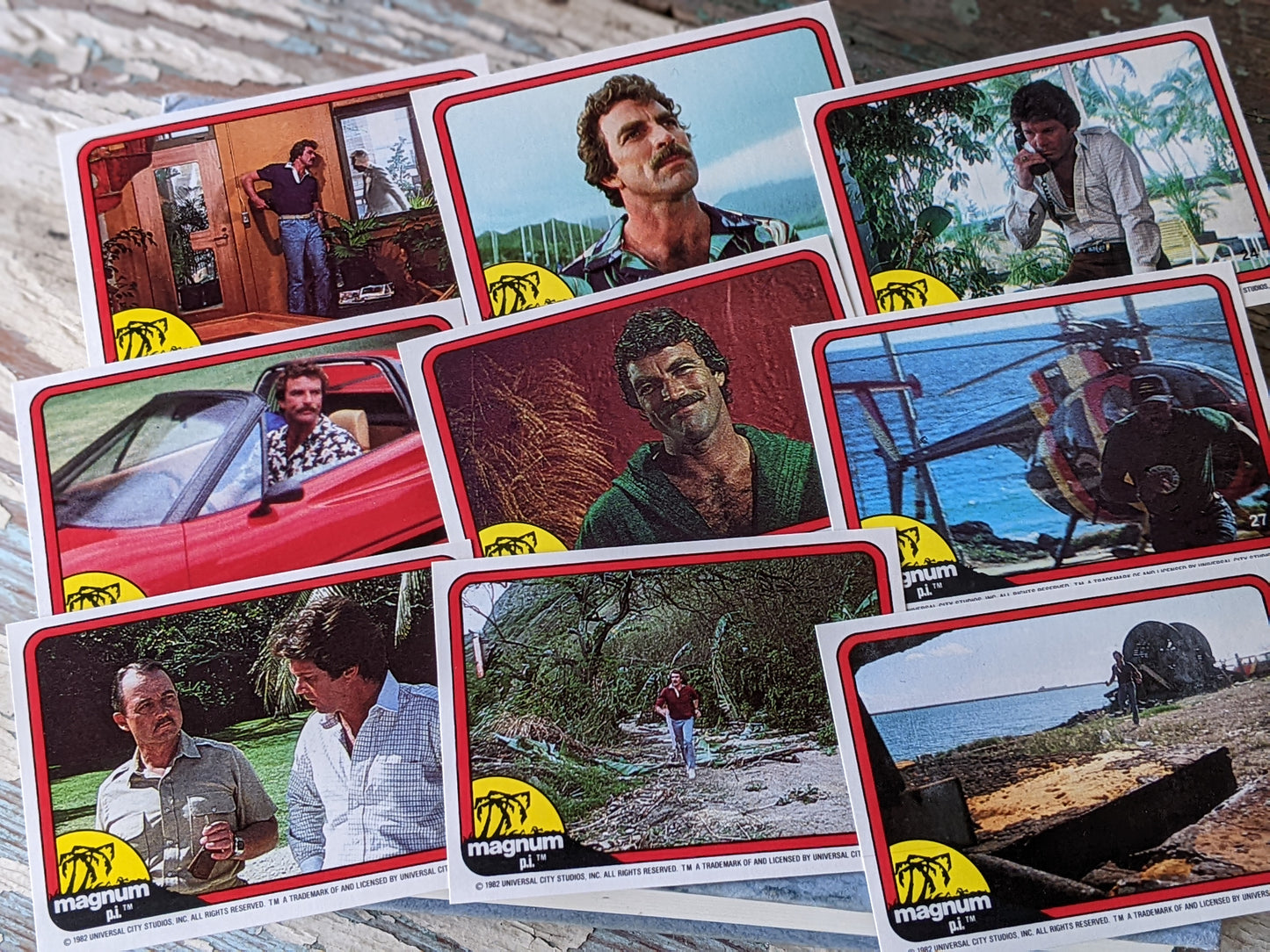 1982 Magnum PI Complete 66 Photo Card Set + Single Empty Wax Wrapper by Topps !! Mint Vintage Gifts & Collectibles !!