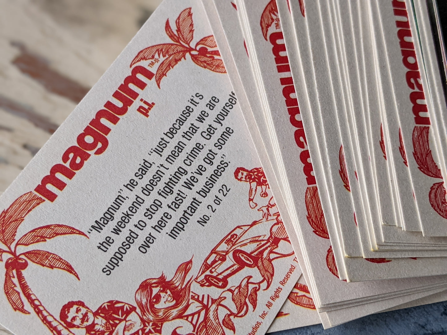 1982 Magnum PI Complete 66 Photo Card Set + Single Empty Wax Wrapper by Topps !! Mint Vintage Gifts & Collectibles !!