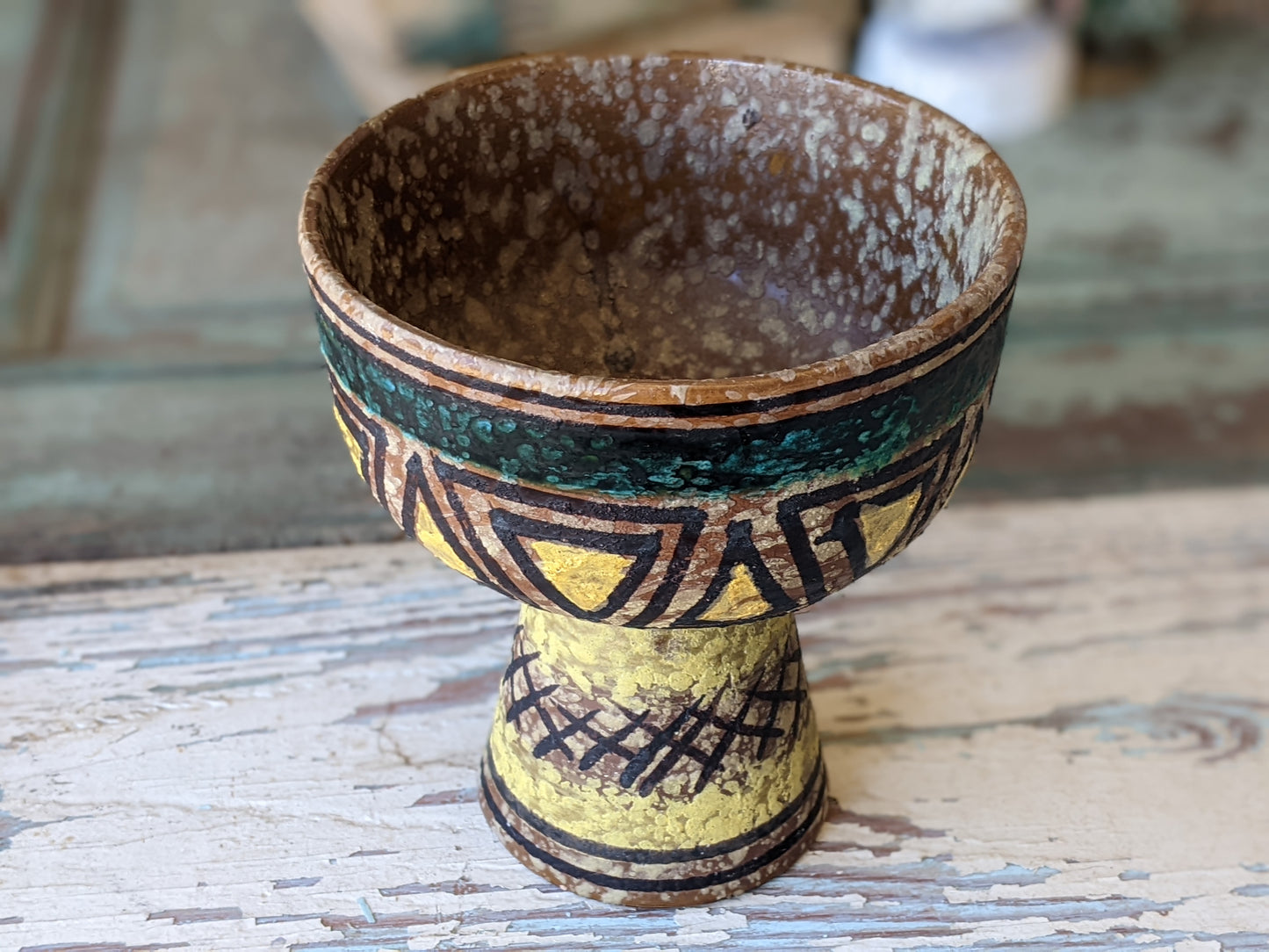 1950s Aldo Londi For Bitossi MCM Signed Lava Glaze Pedestal Bowl !! Italian Ceramics !! Amazing Vintage Gifts !!